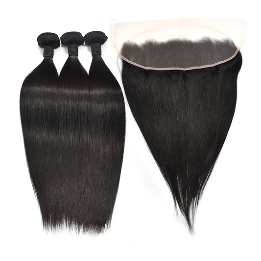 Straight Hair 3 Bundles With 13x4 HD Lace Frontal High Quality Virgin Hair