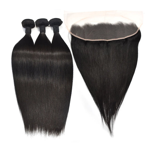 Straight Hair 3 Bundles With 13x4 HD Lace Frontal High Quality Virgin Hair